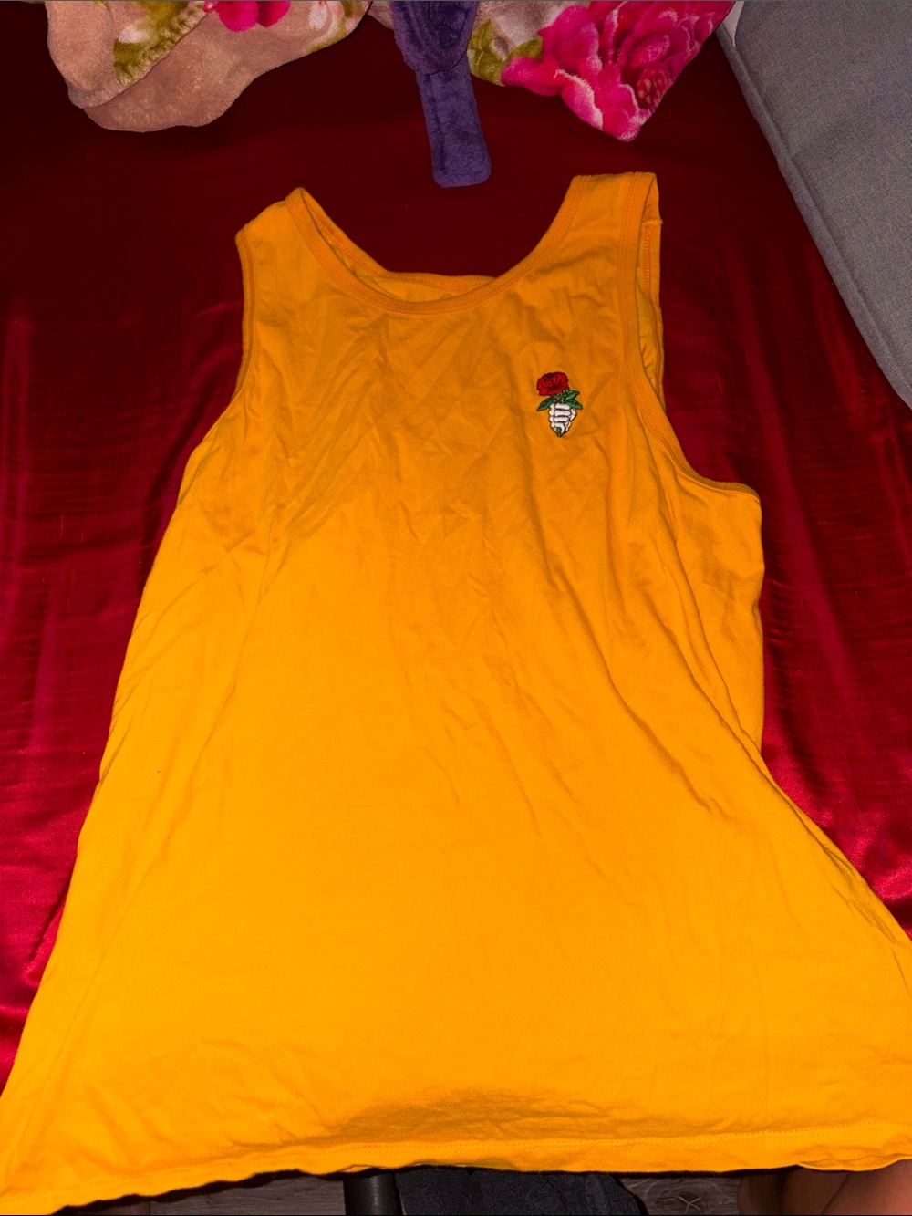 Eighty Eight Yellow Tank Top with Rose Embroidery